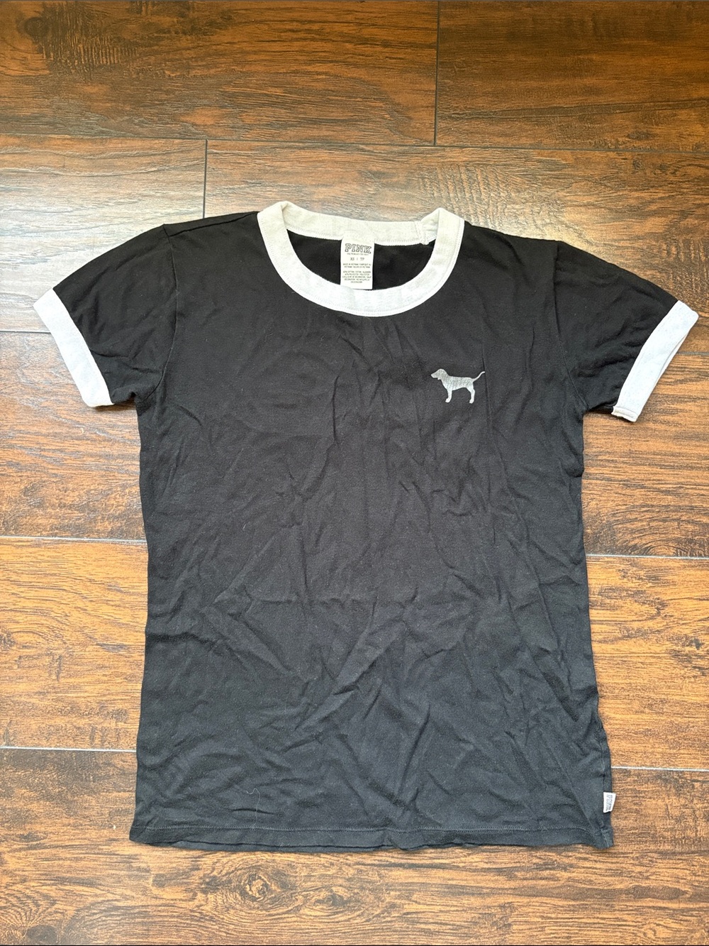Pink Black Ringer Tee with Dog Logo